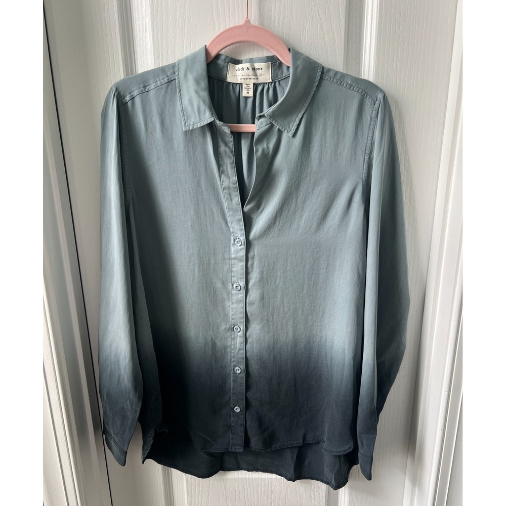 Anthropologie‎ Cloth & Stone Womens Top Blouse Gray Ombre Button Up Tunic Size M
